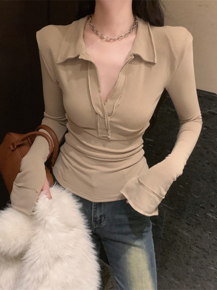 T Shirt Tight Fit - Slim Fit Long Sleeve V-Neck Collar