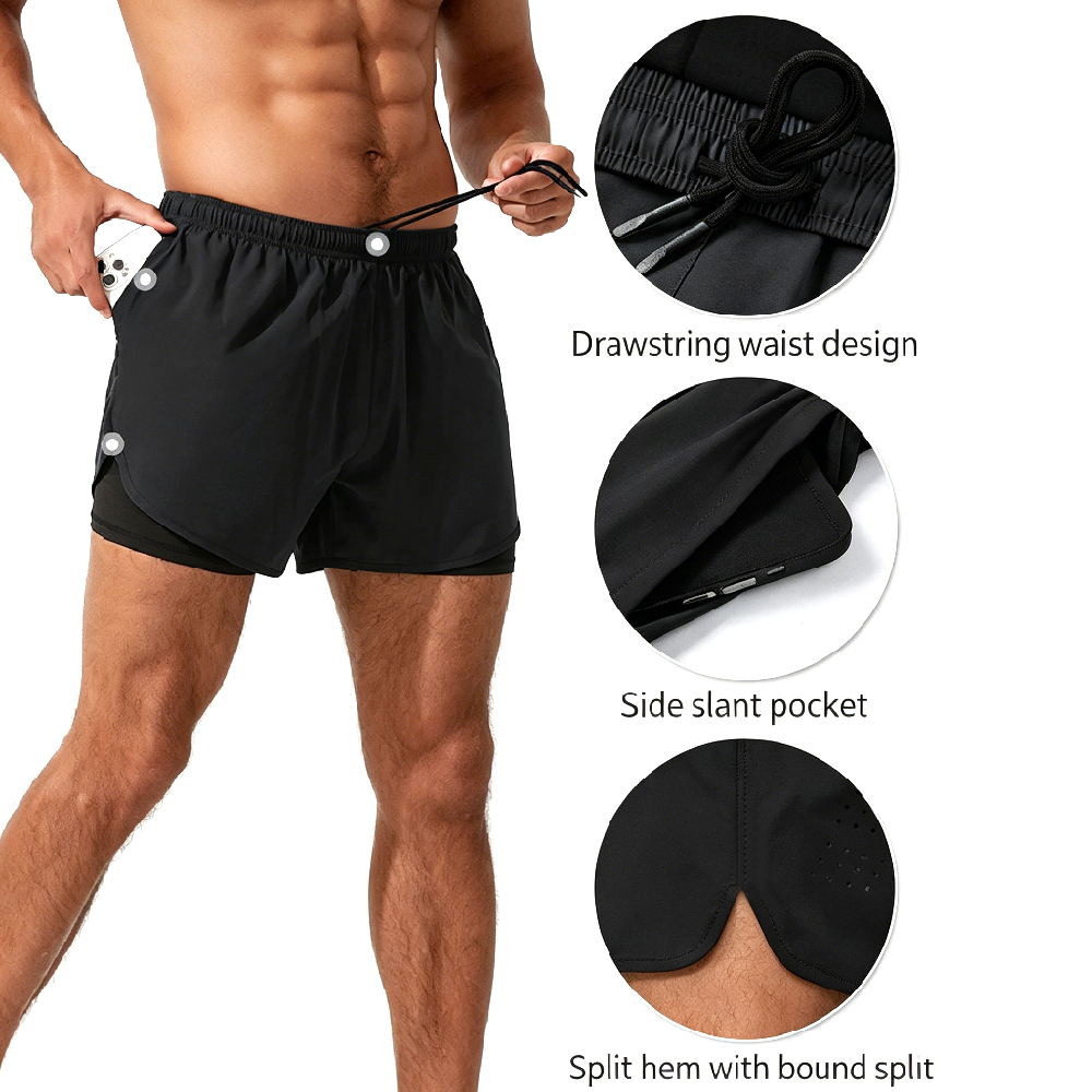 1PCS Mens 2 in 1 Running Short - Compression Shorts Athletes review and price