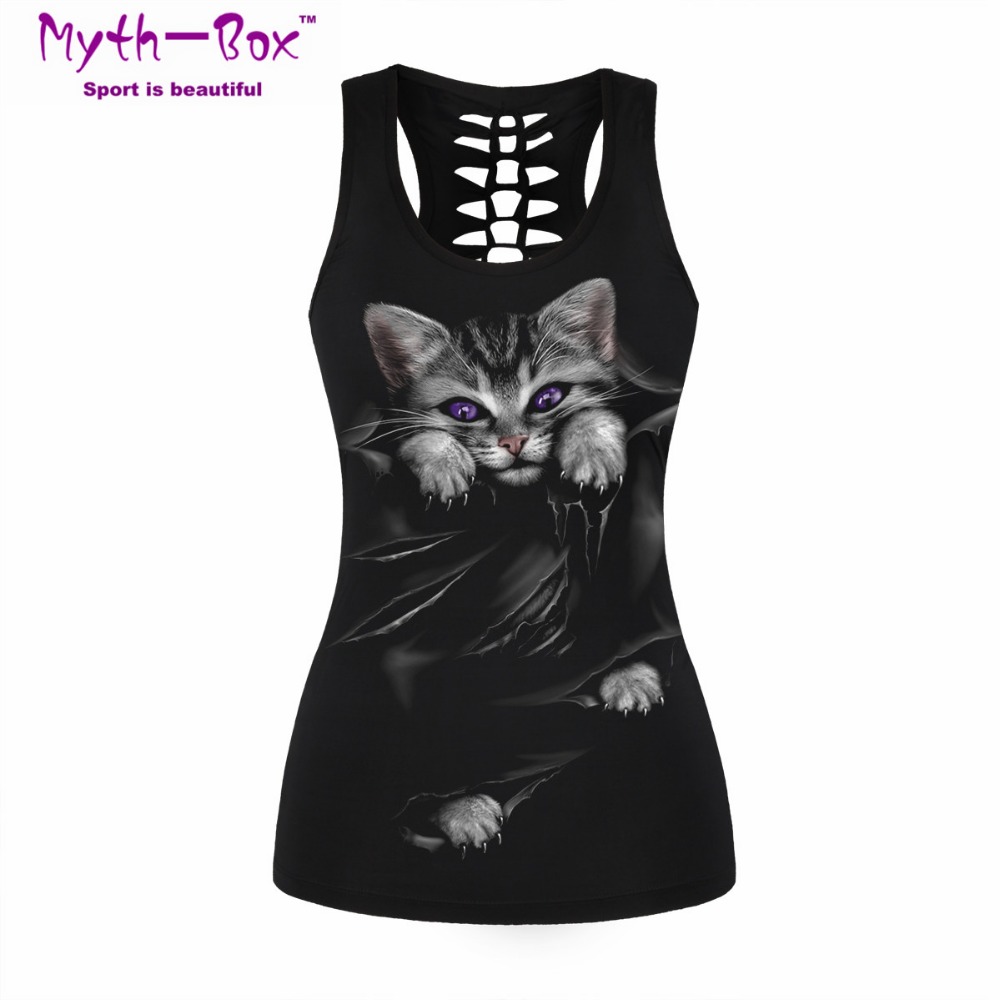 Women Sport Vest Bad Cat Print - Sleeveless Undershirt review and price